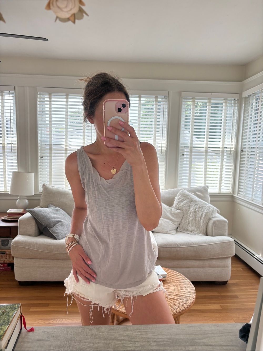 LOFT Gray Layered Neckline Tank Top | Size M